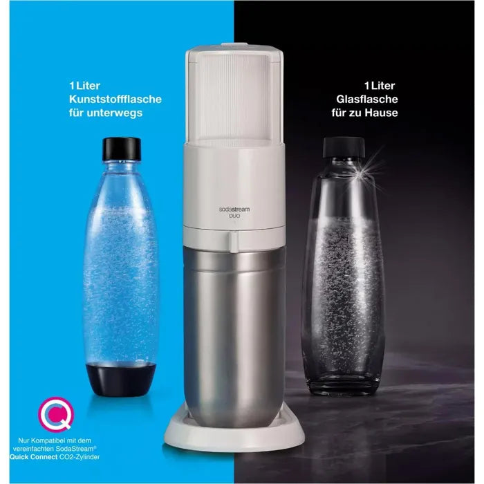 Wassersprudler Duo, weiß, mit 1 Glasflasche, 1 Kunststoffflasche, 1 Zylinder